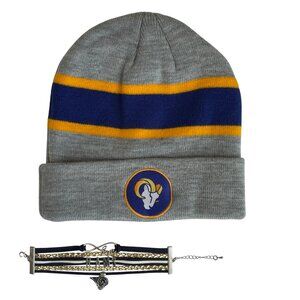 NFL Los Angeles Rams Fanatics Beanie Hat Heather Gray & Stacked Bracelet Apparel